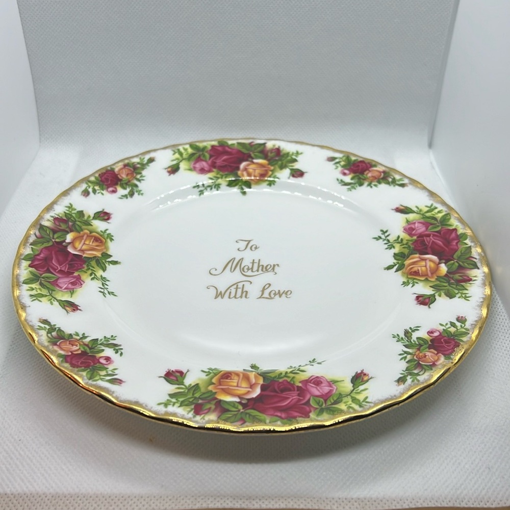 ROYAL ALBERT PLATE OLD COUNTRY ROSES “TO MOTHER WITH LOVE” 1962 VTG BONE CHINA - Picture 5 of 12